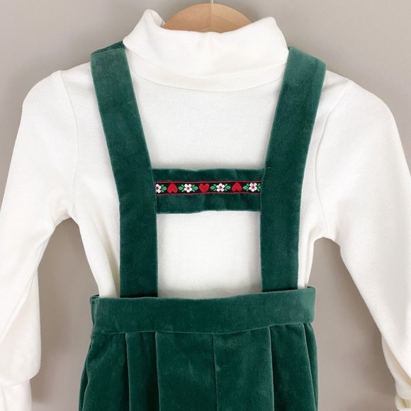 Vintage Jan Briggs Green Velvet Overall Dress Shorts White Turtleneck 2T NWT - Picture 2 of 4